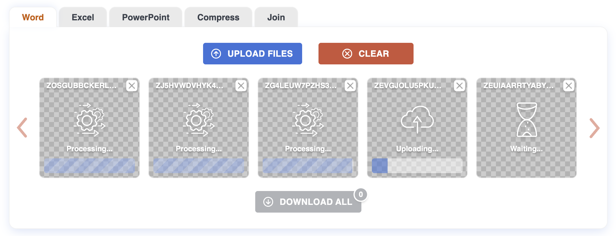 Files mid-conversion with progress indicators