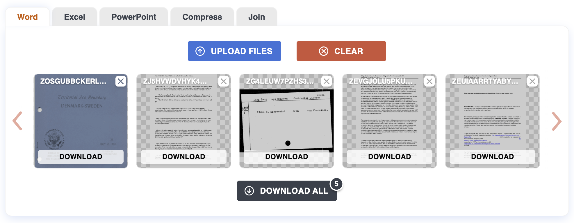 Finished files with download buttons